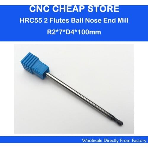 3PCS/LOT 2f R2.0mm Two flutes Ball Nose HRC55 long length tungsten carbide end mill bit CNC milling cutter 100mm Lengthen