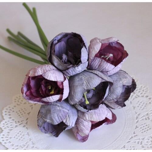 Latex Stem 7Heads Tulip Artificial Silk Flower for Wedding Bride Holding Bouquet Home Table Decoration Tulips Fake Flower Bunch