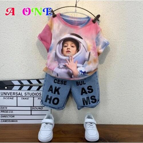 Summer Boys Tee Kids Set Baby Clothes Fashion Spacewalker Cartoon T-shirt + Shorts 2 Pcs Set Boys Clothing 2-12T Yrs