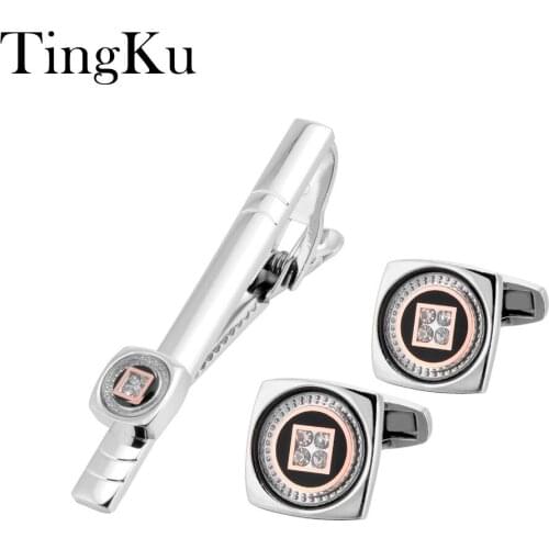 Fashion Luxury Classic Exquisite Necktie Silvery Tie Clips Bars Set Ties, Square High Quality Black Cufflinks Wedding for Mens