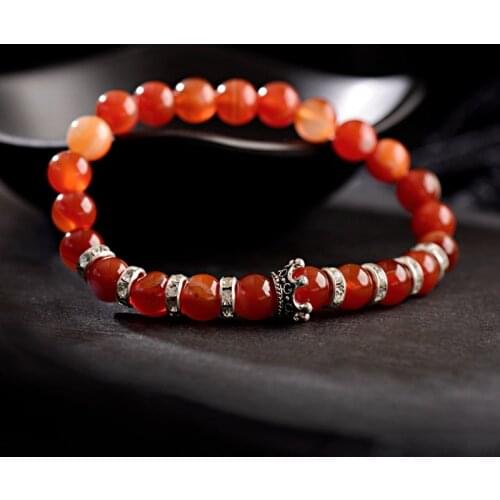 Fashion Dark Red Natural Stone Beads Bracelet Design Silver Color Crown Stretch Bracelets Bangles Women Men