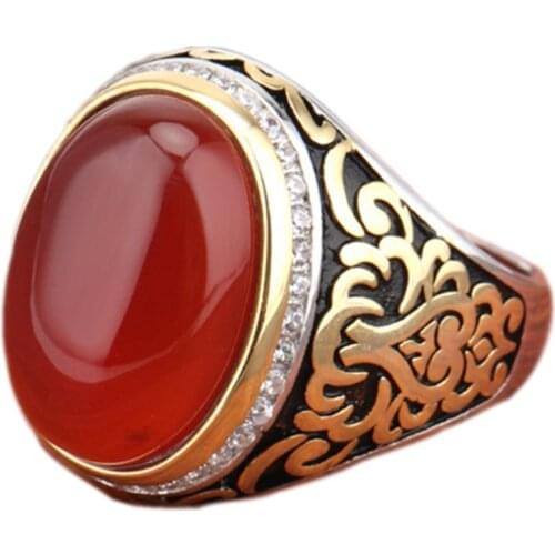 BOCAI New exquisite dignified hollow carved turquoise unisex s925 pure silver men ring