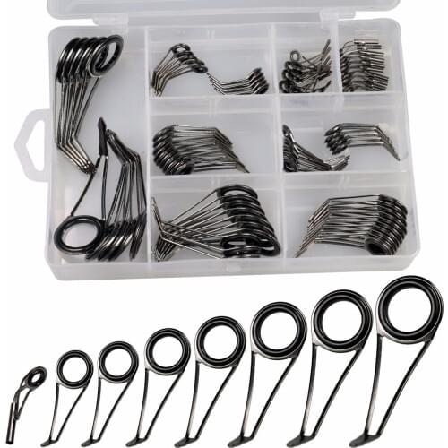 80Pcs #6-#25 Single Leg Fishing Rod Guides Tip Tops Repair Kit Stainless Steel Frame Double Ceramic Ring Fishing Rod Build Guide