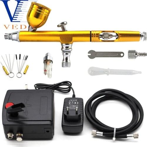 Airbrush Sets Gold 0.3mm Airbrush With Mini Compressor No Automatic Shutdown And Cleaning Tools Kits For Makeup Model Painting
