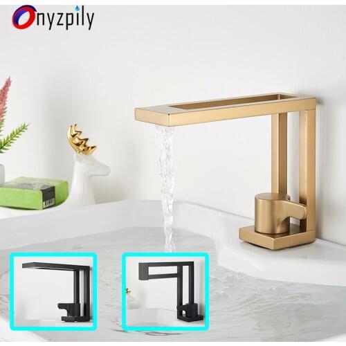 Onyzpily Basin Faucet Black Golden Cold and Hot Water 360 Rotation Deck Mounted Single Hole Single Handle