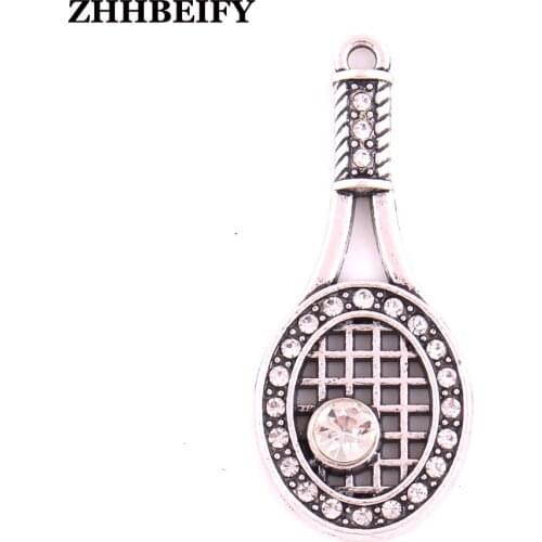 Zinc studded with sparkling Crystal Tennis Racquet Racket Sports Fan Player Necklace Fashion Jewelry