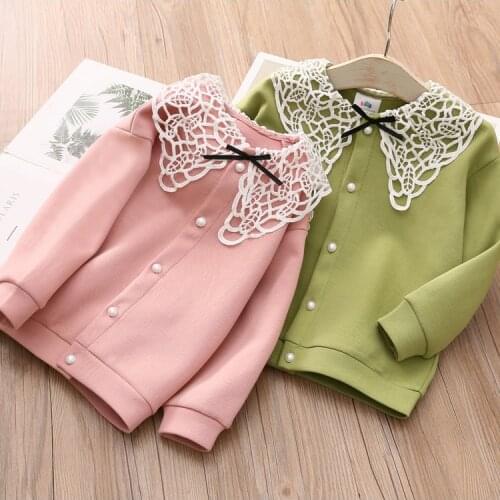 2 3 4 5 6 7 Years Baby Girls Coat Kids Autumn New Arrival Jacket for Girl 2020 Girl Korean Solid Lace Collar Cardigan Jackets