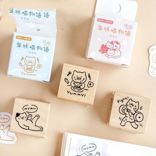 Cartoon Cats Vlog Life Patterns Seal Wooden Stamps For Stationery DIY Diary Scrapbooking Card Making Wood Stamp Decoroation