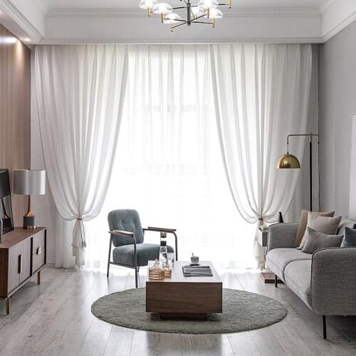 Nordic White Tulle Sheer Light Ployester chiffon Sag Fabric balcony Curtains with Lace Tulle for Home Living Room window Decor