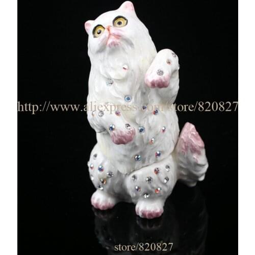 Cat Figurine Keepsake Box Czech Crystals Colorpoint Hinged Cat Trinket Pill Box Small Cat Trinket Boxes