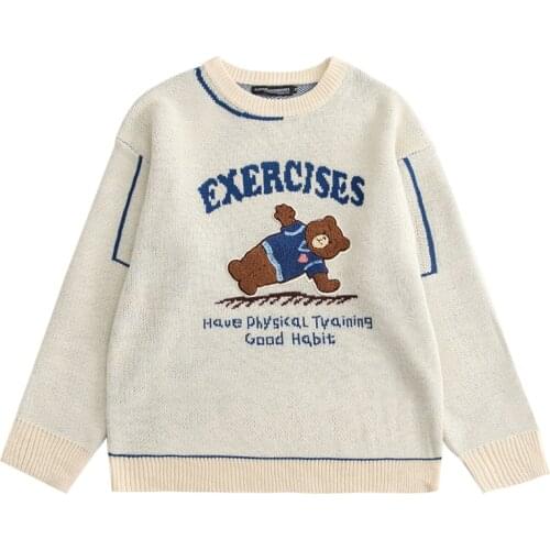 Harajuku Anime Bear Pattern Sweater Men 2021 Autumn Hip Hop Streetwear Spandex Pullover Couple Sweaters Oversized Mens Sweater