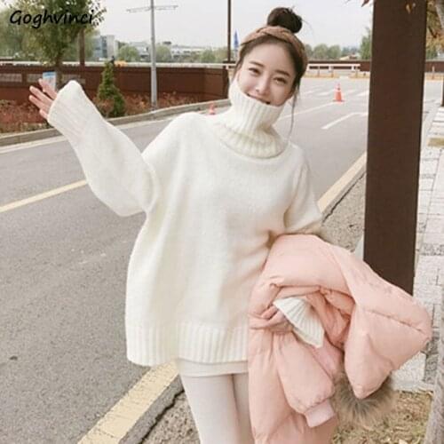 Turtleneck Sweater Women Winter Thicker Solid Long Sleeve Womens Simple Warm All-match Ulzzang Korean Style Leisure Pullover Ins