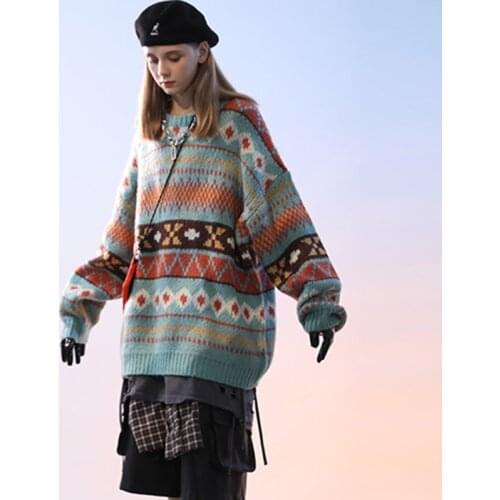 Sweater Women Autumn Winter 2020 New Loose Print Pullover Round Neck Knitted Sweater Tops Women Sweater Casual Soft Sweater