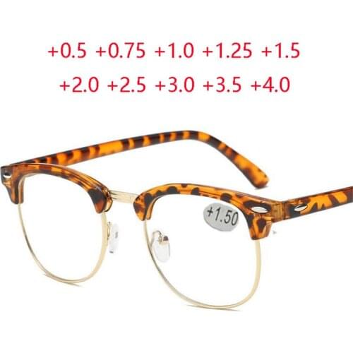 Vintage Resin Lens Half Frame Hyperopia Eyeglasses Semi-Rimless Farsighted Eyewear Prescription Spectacles +0.5 +0.75 +1.0 To