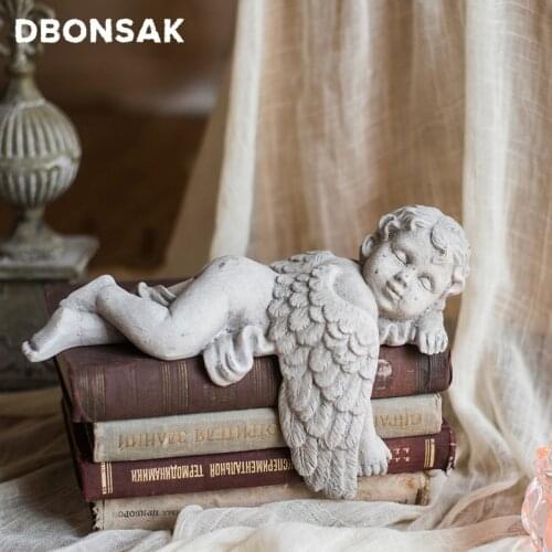 Vintage Angel Sculpture Statue Sleeping Angel Decoration Resin Crafts Garden Courtyard Villa Wall Desktop Decoration Gifts