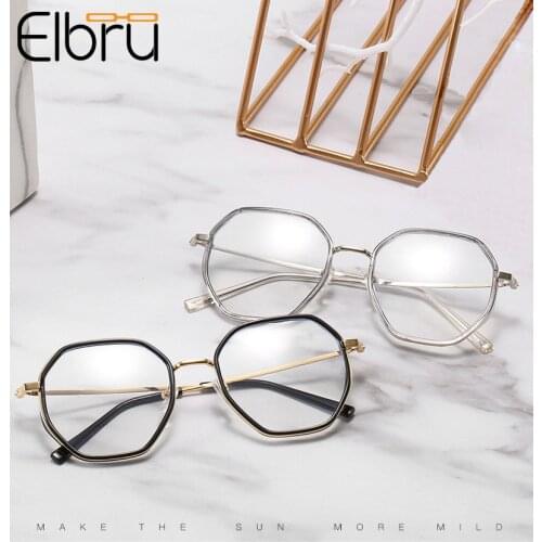Elbru Women Men Anti-blue Light Myopia Glasses Vintage Polygonal Glasses Frame Diopter -0.5 -1.0 -1.5 -2.0 -2.5 -3.0 -3.5 -4.0