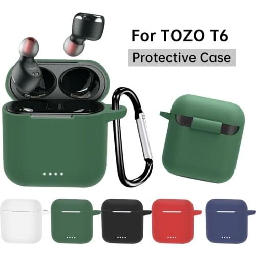 Waterproof For TOZO T6 Case Soft Silicone Sleeve Wireless Headphone Protective Cover Shockproof Washable Shell With Hook