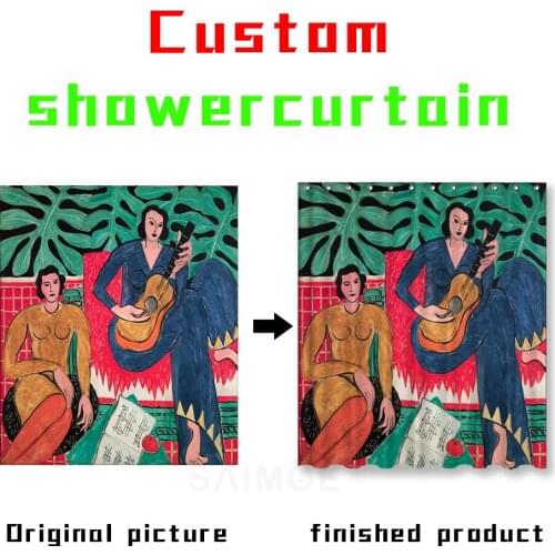 Customized Shower Curtain Waterproof Polyester Fabric 7 Sizes Shower Curtain For The Bathroom With 12 Hooks