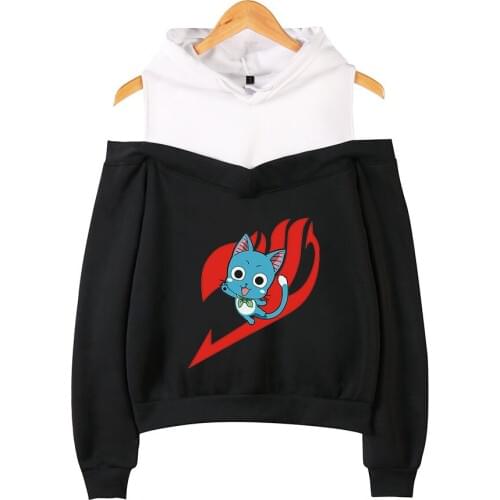Anime Fairy Tail Off Shoulder Hoodie women Harajuku Top female Long Sleeve Pullover ladies Tops girls sexy Hoodies Sweatshirts