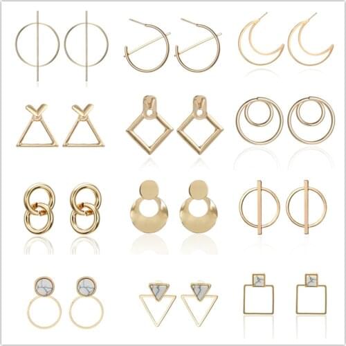 New Minimalist Jewelry Exquisite Geometric Twisted Irregular Round Triangle Matte Metal Mini Stud Earrings for Women Girl Gift