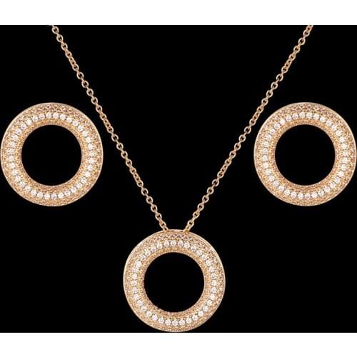 Zlxgirl jewelry wedding Gold necklace Earring Jewelry Set with zircon inlaid round pendants for womens bridal accessory sets