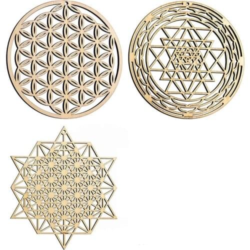 1PC Flower of Life Shape Wooden Wall Sign Laser Cut Non-slip Coaster Set Wood Placemats Table Mat Round Cup Pad Art Home Decor