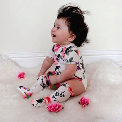 0-18M Pudcoco 2Pcs Toddler Newborn Baby Girl Floral Bodysuit + Leg Warmer Jumpsuit Clothes Outfit