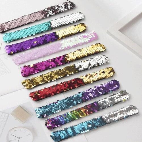 2 Pcs Glitter Slap Bracelets Mermaid Sequin Two Color Patted Bracelets for Kids Wristband Party Decor Toys Bracelet Accessories