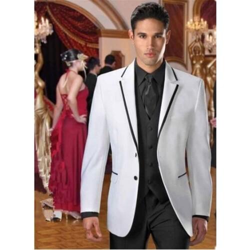 2017 Latest Coat Pant Design White Black Wedding Suits for Men Groom Tuxedo Slim Fit Style Custom 3 Piece Blazer Terno Masculino