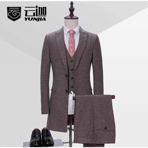 2017 Latest Coat Pant Designs Grey Tweed Long Men Suit Slim Fit Skinny 3 Piece Tuxedo Custom Style Suits Blazer Terno Masculino