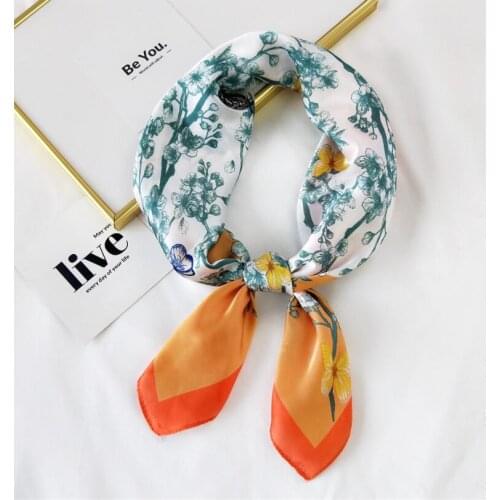 Butterflies Flowers Prints 2021 Multifunction Casual Small Square Head Scarves for Girl Bandana Women Silk Hair Scarf Headband