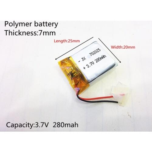 3.7V 280mAh [702025] PLIB ; polymer lithium ion / Li-ion battery for dvr,GPS,power bank,mp4;mp3