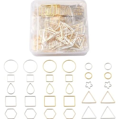 300pcs Brass Linking Rings Mixed Star Teardrop Rhombus Square Shape Hollow Frames Charms for DIY Necklace Earring Jewelry Making