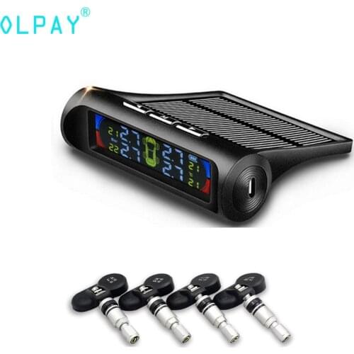 433.92MHZ TPMS USB Solar Charging Bar Car Tire Pressure Alarm Tire Pressure Monitoring Truck 6.0bar TPMS 4PCS Sensor Vehicles