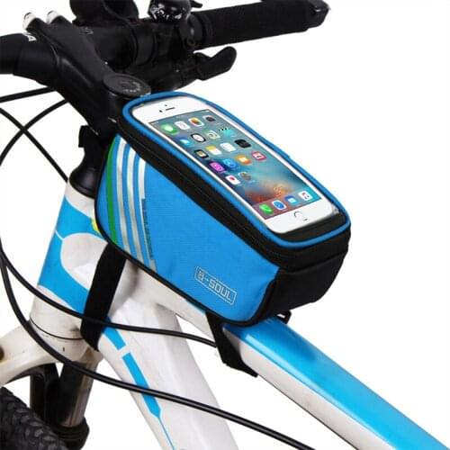 5.0in Waterproof Bicycle Bag Bike Front Frame Bag Cycling Tube Pouch Touchscreen Mobile Phone Storage Bags Bike Accessories