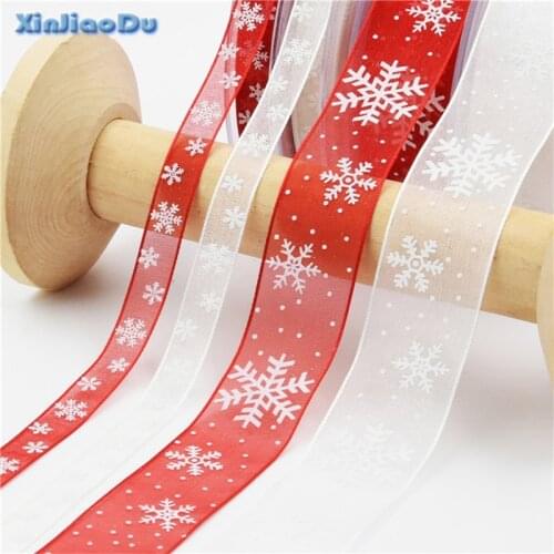 5Yards 1cm/2.5cm Christmas Decoration For Home White,Red Snowflake DIY ornaments Xmas Gift Wrapping Party Ribbons Decor Kid Gift