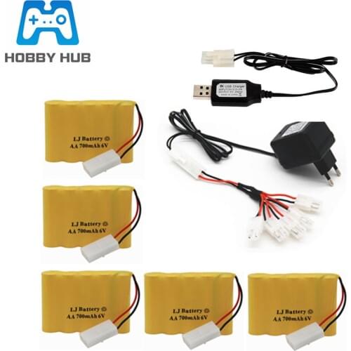 6v 700mAh NI-CD Battery and 6v Charger set For RC Toys Car Boat truck train Gun Robot part NICD AA 6V Rechargeable Battery Pack