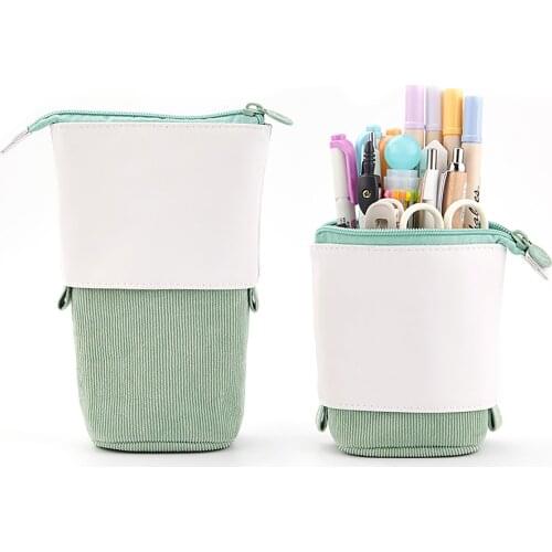 School Office Desktop Storage Pen Holder Retractable Cute Zipper Simple Green Yellow Blue Pink Organization Of Pencil Holders