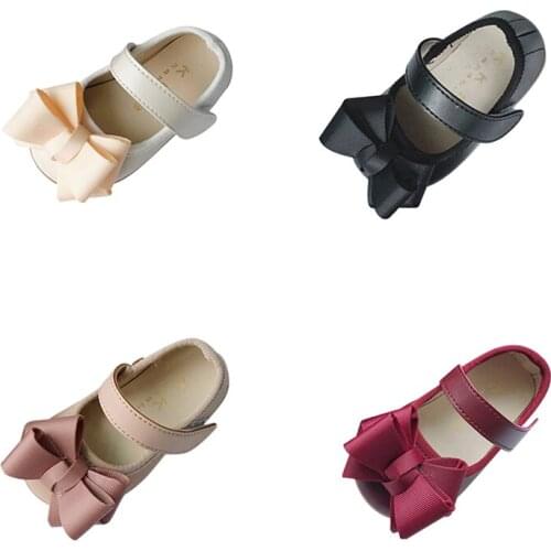 Kids Girls Princess Bow Spring Flat Casual Bowknot Shoes PU Soft Non-slip Footwear 1-7Y