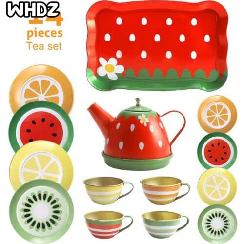 Childrens Simulation Tea Set Girl Play House Tinplate Afternoon Tea Set Interest Development Early Education Kitchen Teapot Toy