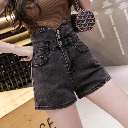 Outer wear spring and summer 2020 high waist belly button wide leg hot pants celebrity thin breasted denim shorts jean femme