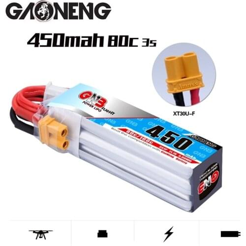 Gaoneng GNB 11.1V 450MAH 3S 80C/160C Lipo Battery XT30U-F Plug for iFlight CineBee Indoor Cine Whoop BetaFPV Drone RC 2/4Pcs