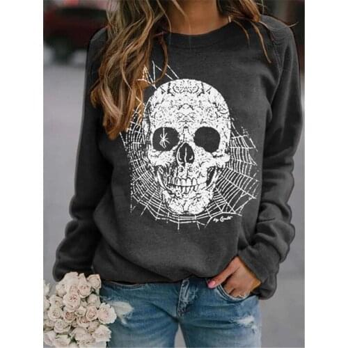 Hoodies Women Autumn Winter Fashion Casual Print Spider Skulls Sweatshirt Pullover Loose Long Sleeve Mujer De Moda Streetwear