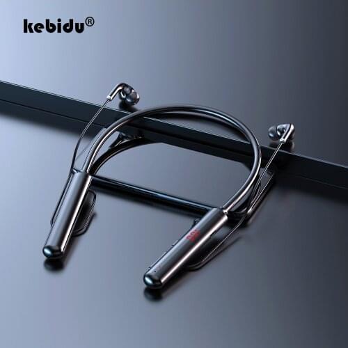 Kebidu hanging neck sports earplugs real-time LED power display magnetic bluetooth 5.0 earphone music earphone with microphone