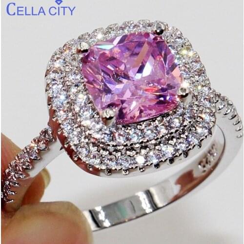 Cellacity classic Silver 925 Ring With Square gemstone Zircon Jewelry Wihte Pink Purple Green color Wedding Engagement Gift