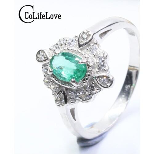 Vintage style silver emerald ring 0.4 ct 4 mm * 6 mm oval cut SI grade natural emerald ring solid 925 silver emerald ring