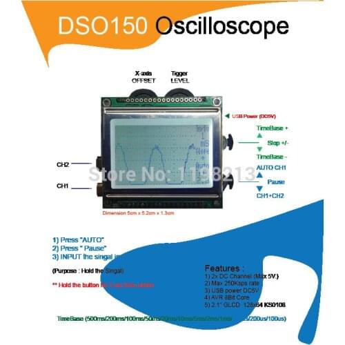 DSO150 Digital Scope Oscilliscope KIts AVR Core With Probe