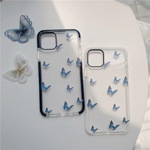 Beauty Blue Butterfly Phone Case For iphone 12mini 11Pro Max Soft Silicone Transparent Back Cover For iphone SE 7 8 plus X XR XS