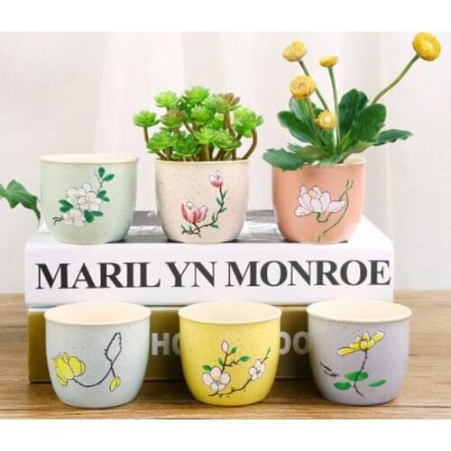 Creative Fleshy Flower Pot Mini Handmade Crafts Flowerpot Ceramic Thumb Plant Pot Floral Pattern Vase Garden Balcony Decoration