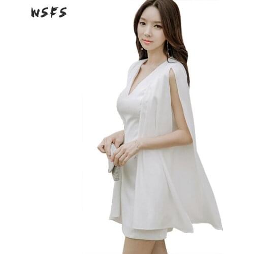 Summer White Dresses Vneck Sleeveless Chiffon Womens Dress Suit Slim Office Ladies Business Sexy Party Wrap Mini Pencil Dress